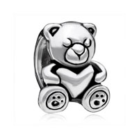 European Beads - sleeping little bear silver plated beads charms bracelets Image.