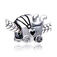 European Beads - heart baby carriage silver plated european beads Image.