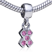 European Beads - october pink tourmaline color birthstone dangle european beads Image.