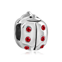 European Beads - january garnet color birthstone ladybug silver plated beads charms bracelets Image.