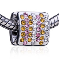 European Beads - november &amp; october pink tourmaline color birthstone mixture silver plated crystal european beads Image.