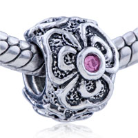 European Beads - pink crystal antique flower silver plated european beads Image.