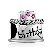 European Beads - birthday cake heart rose pink crystal love all brand silver plated beads charms bracelets Image.