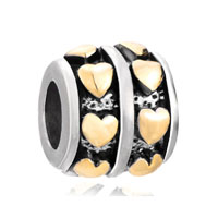 European Beads - 22k row heart love wheel spacer two tone plated beads charms bracelets Image.