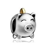 European Beads - pig money box fit all brands two tone plated beads charms bracelets Image.