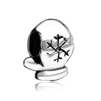 European Beads - winter snow glove silver plated european beads Image.