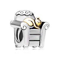 DPC1825: 22k cat sleeping in sofa all brand two tone plated beads charms bracelets Image.
