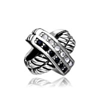European Beads - clear white blackcrystal diamond accent cross all brand silver plated beads charms bracelets Image.