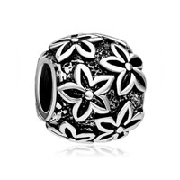 European Beads - round shaped poinsettia silver plated beads charms bracelets Image.