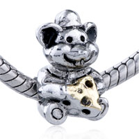 European Beads - cute mouse with golden heart silver plated european beads Image.
