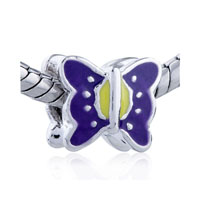 European Beads - purple enamel butterfly dangle european beads Image.