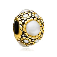 European Beads - golden framed faux pearl two tone plated european beads Image.