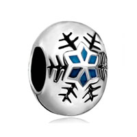 Beads - round shaped snowflake silver plated european beads Image.