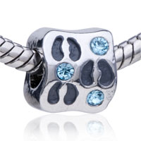European Beads - blue hollow footprint silver plated crystal european beads Image.