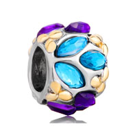 European Beads - 22k amethyst aquamarine crystal flower petal two tone plated beads charms bracelets Image.