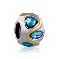 European Beads - 22k aquamarine crystal heart love two tone plated beads charms bracelets Image.