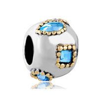 European Beads - square and heart shaped march birthstone silver plated european beads Image.