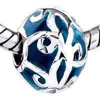 European Beads - silver tracery deep green european beads Image.