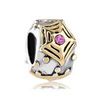 European Beads - pink golden spider web gold plated crystal european beads Image.