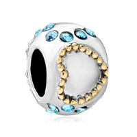 European Beads - march birthstone heart silver plated crystal european beads Image.