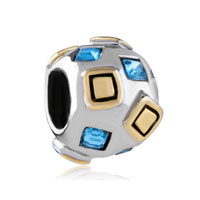 European Beads - march birthstone and golden square two tone plated crystal european beads Image.