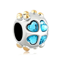 European Beads - march birthstone heart two tone plated crystal european beads Image.