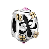 European Beads - pink fleur de lis silver plated crystal european beads Image.