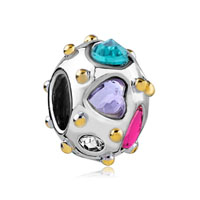 European Beads - heart shaped pink and pale blue two tone plated crystal european beads Image.