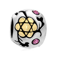 European Beads - pink and golden flower two tone plated crystal european beads Image.