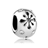 European Beads - april birthstone snowflake silver plated european beads Image.