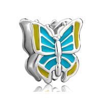 European Beads - blue butterfly silver plated european beads Image.