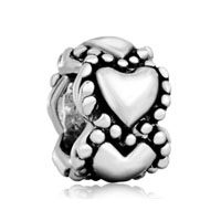 European Beads - heart circle love silver plated beads charms bracelets Image.