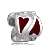 European Beads - double red heart shape love silver plated beads charms bracelets Image.