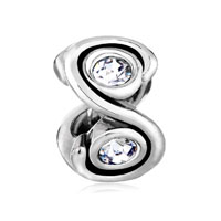 European Beads - clear crystal spiral spacer wheel silver plated beads charms bracelets Image.