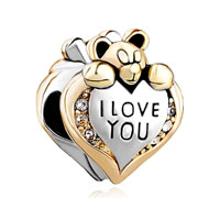 DPC2324: heart shape with i love you and bear silver gold plated beads charms bracelets Image.