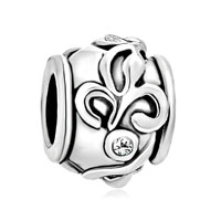 European Beads - april birthstone and flower silver plated beads charms bracelets Image.