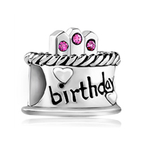 Sterling Silver Jewelry - 925 sterling silver birthday cake rose pink crystal all brand beads charms bracelets Image.