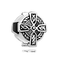 European Beads - round shape with cross silver plated beads charms bracelets Image.