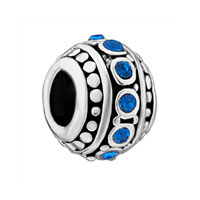European Beads - deep blue crystal fit all brands silver plated beads charms bracelets Image.