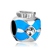 European Beads - small jar blue cross clear white crystal diamond accent silver plated beads charms bracelets Image.