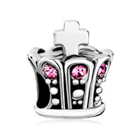 European Beads - crown shape &amp; cross with october birthstone silver plated beads charms bracelets Image.