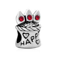 European Beads - garnet red crystal diamond accent happy heart love all brand silver plated beads charms bracelets Image.