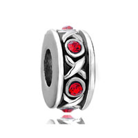 European Beads - red swarovski crystal hugs &amp;  kisses xoxo spacer fit all brands silver plated beads charms bracelets Image.