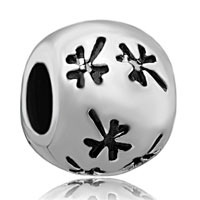 European Beads - black flower silver plated beads charms bracelets Image.