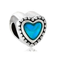 European Beads - beautiful blue enamel heart love silver plated beads charms bracelets Image.