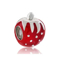 European Beads - big red strawberry silver plated beads charms bracelets Image.