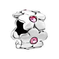 European Beads - rose pink crystal flowers circle all brand silver plated beads charms bracelets Image.