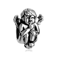 European Beads - angel squatting speak no evil silver plated beads charms bracelets Image.