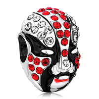 European Beads - black and red crystal peking opera mask silver plated european beads Image.