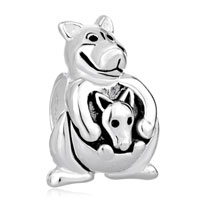 European Beads - cute kangaroo carrying baby silver plated beads charms bracelets Image.
